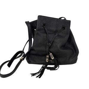 Kate Spade Grey Street Cooper Drawstring Bag Black Leather Gold Tone Crossbody